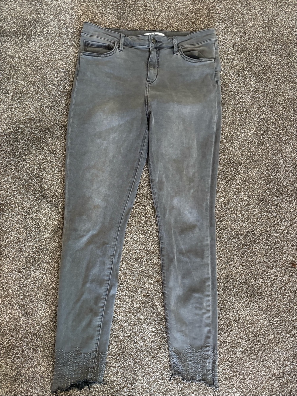 Sam Edelman Gray Skinny Jeans with Scalloped Studded Hem